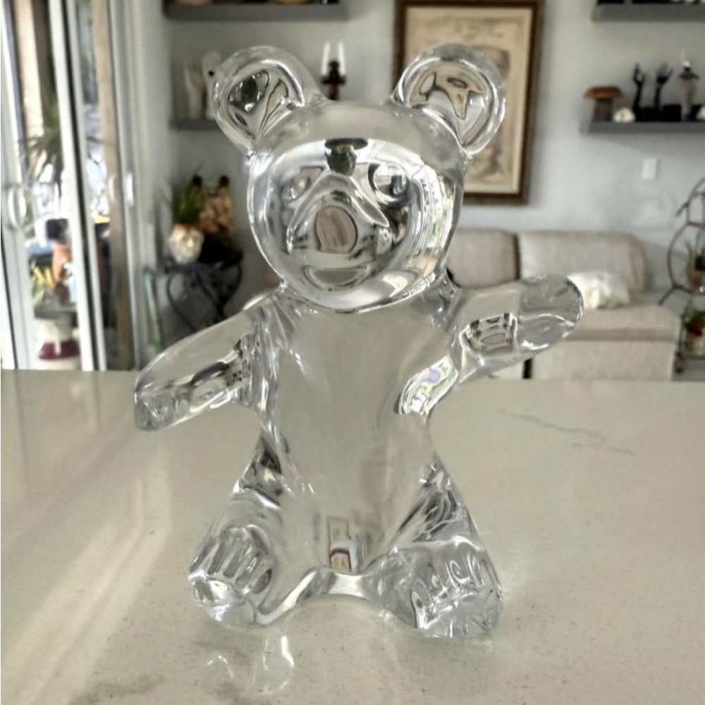 Daum France Signed Crystal Teddy Bear Figurine | 4" | Original Label